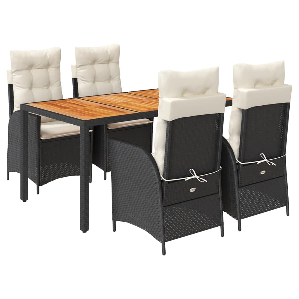 Ensemble à manger de jardin noir en résine tressée avec table et 4 chaises réglables vidaXL