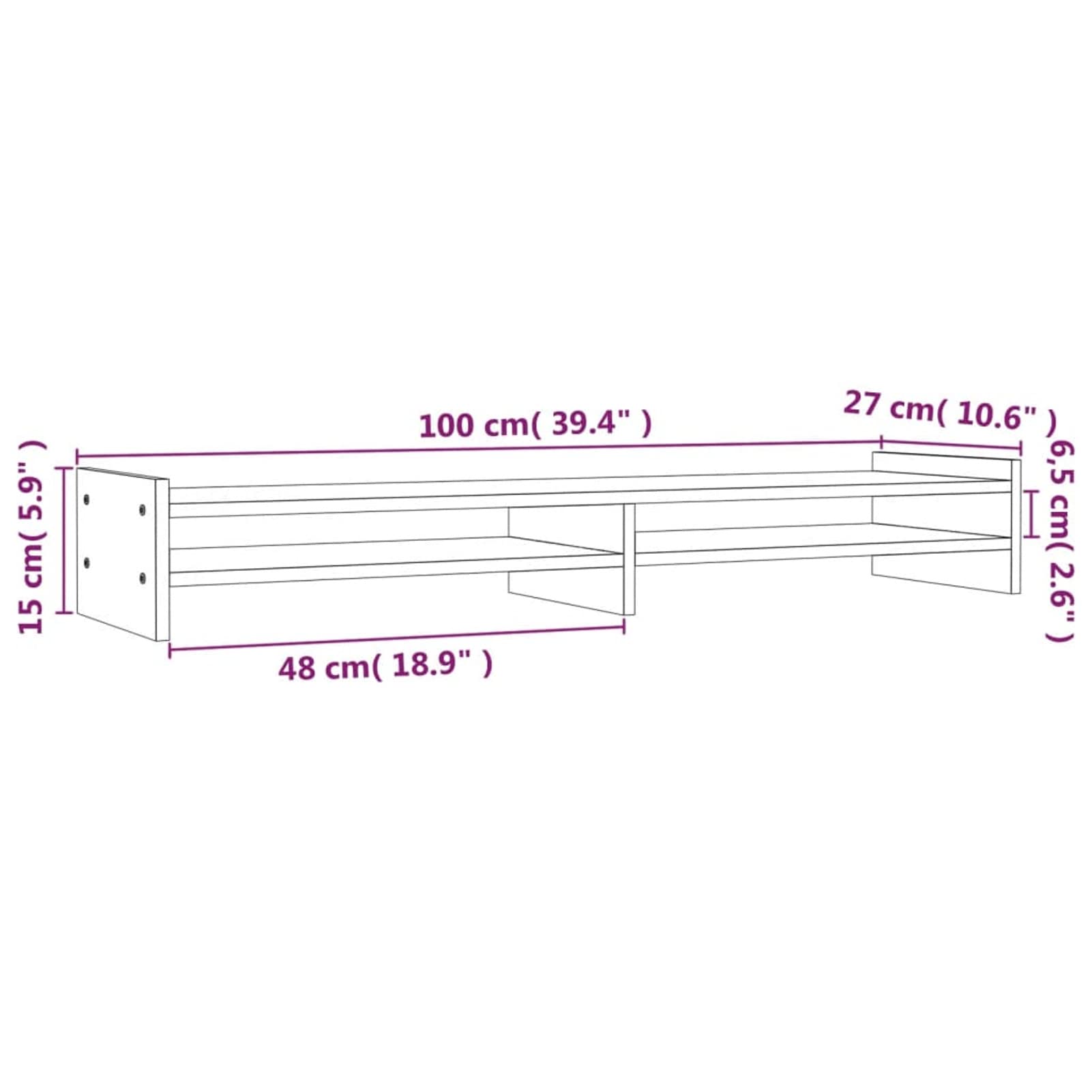 Gecheer Supporto per Monitor Grigio 100x27x15 cm Legno Massello di Pino-PLT1930
