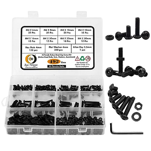 Image of High Tensile Button Head Bolts Dia M4 Assorted Lengths 6MM-30MM Pack of 492 Pcs with Plastic Box Assortment