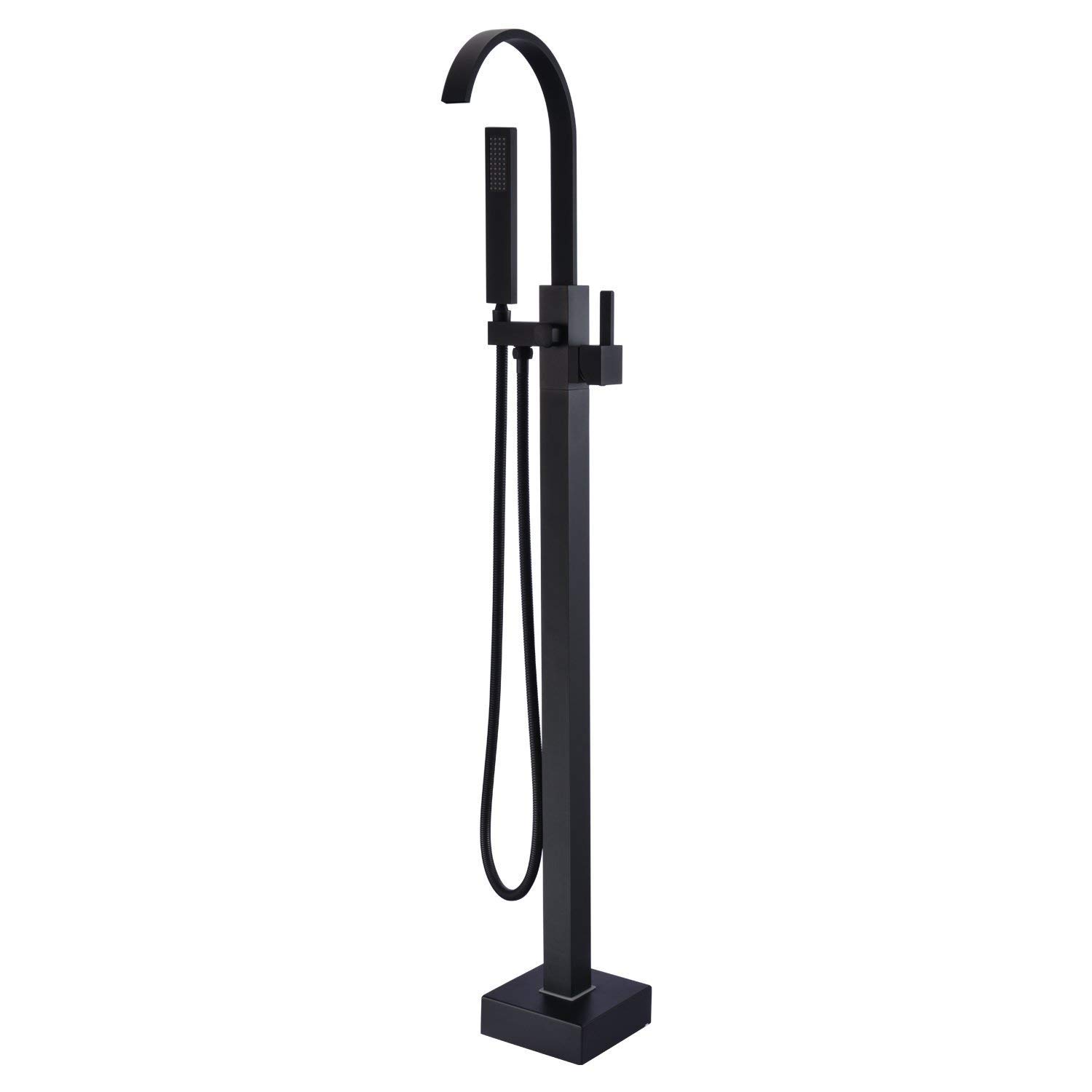 Set Doccia, Miscelatore Doccia a Pavimento Contemporaneo con valvola in Ceramica, Maniglia Singola, Foro Singolo, Nero Opaco, Miscelatore per Vasca da Bagno a Pavimento