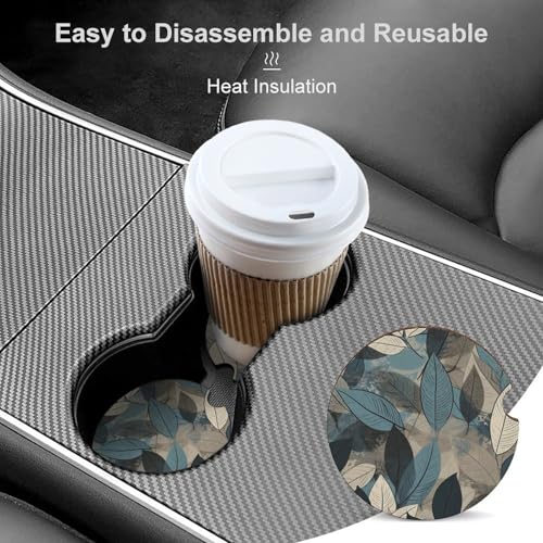 Portavasos para coche, set de 2, diseño hojas, madera miniatura 4