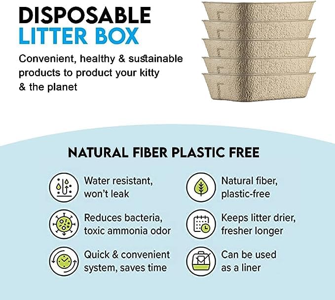 Miniatura 5 de Paquete de 5 cajas de arena desechables para gatos, bandeja de arena portátil de alta cara, biodegradable y ecológica, para uso en interiores y