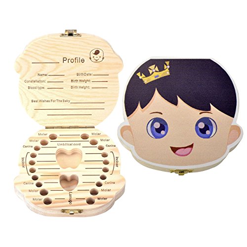 Mogoko Cute Print Baby Teeth Box, Milk Teeth Wood Case Storage Keepsake Organizer Deciduous Souvenir For Boy(English, Prince)