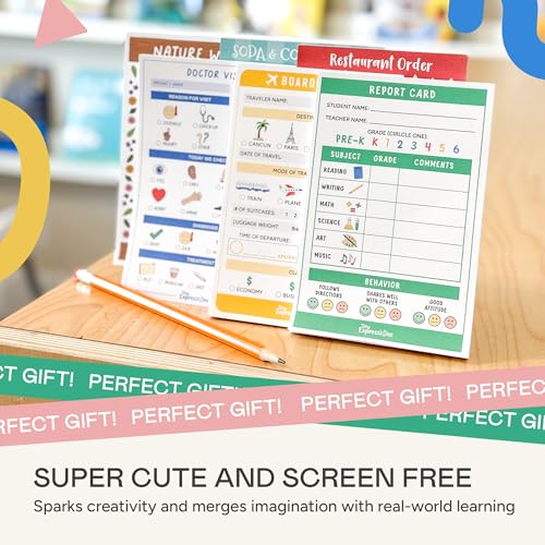 Image of Tiny Expressions Pretend Play Notepads - 6-Pack Kids Play Pads - 40 Pages Each of Restaurant, Doctor, Boarding Pass, Report Card, Nature Walk & Soda Shop for Imaginative Role Play