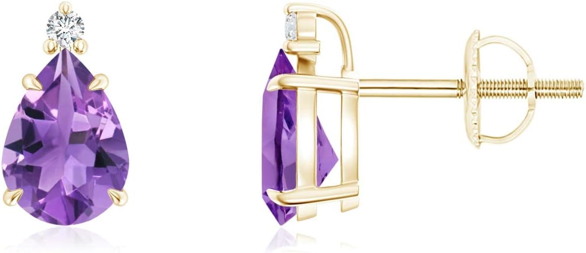 ANGARA - Women's Stud Earrings in 14K Solid Gold/Platinum | Classic Claw-Set Pear Gemstone Solitaire Earrings | Birthday, Anniversary Gemstone Jewelry