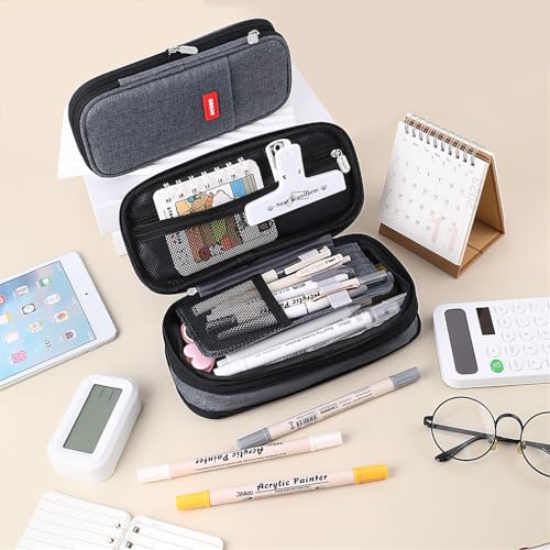 Image of iSuperb Foldable Pencil Case Zipper Big Capacity Aesthetic Canvas Pencil Pouch Compartments Stationery Organizers Pen Bag for Kids Girls Boys Teen Child Student School Supplies Makeup Bags