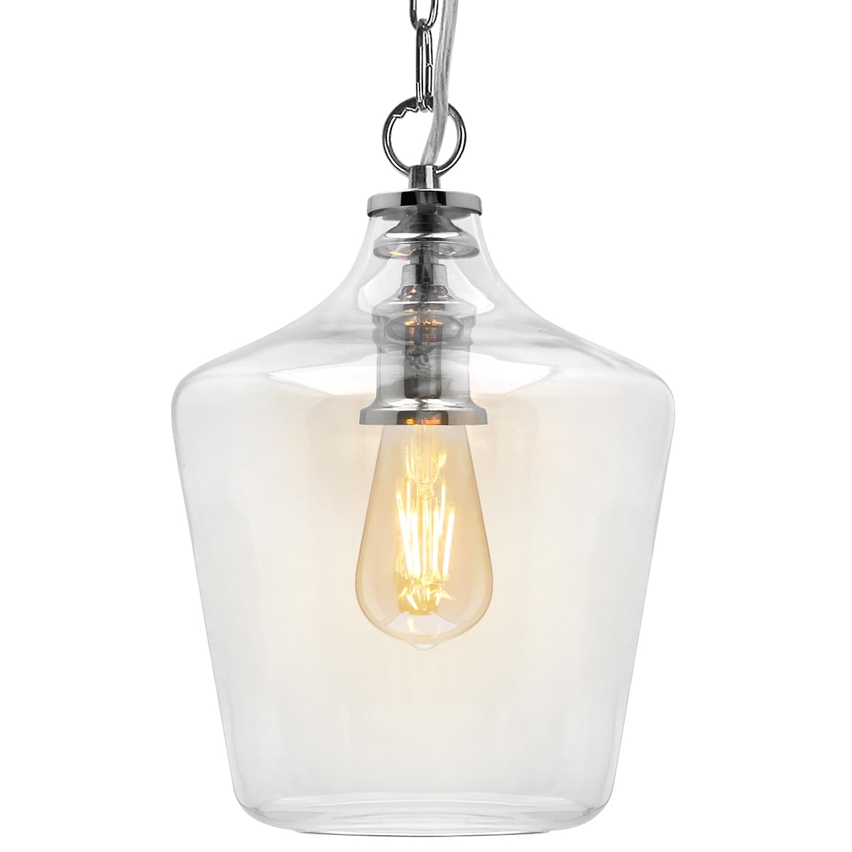 Long Life Lamp Company Chrome And Clear Glass Industrial Chrome Pendant Light With Clear Glass Shade, Modern Hanging Lamp Fixture, Bell Shape Ceiling Mount K444