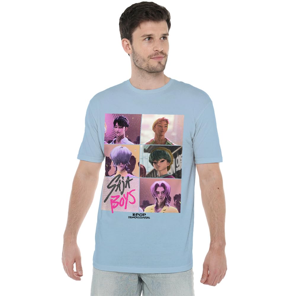 K-Pop Demon Hunters - Saja Boys Era Grid Unisex T Shirt, Sky Blue, Medium