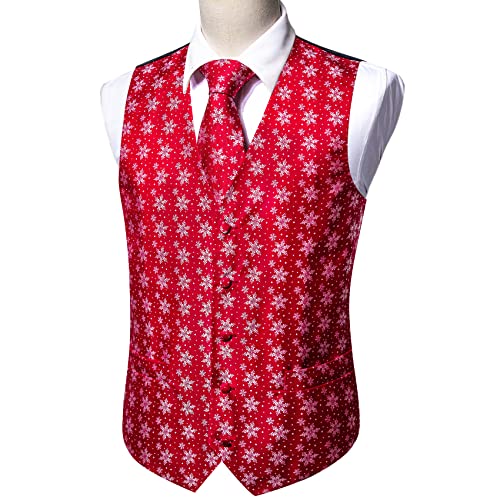 Image of Barry.Wang Mens Red /Green Christmas Suit Vest Holiday Xmas Waistcoat Tie Set Party Tuxedo