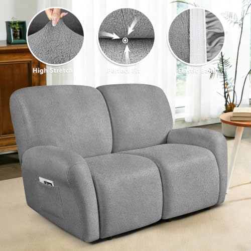 Image of ANARACHON Leather Look Loveseat Recliner Covers Stay in Place 6-Piece Recliner Sofa Slipcover 2 Seater Reclining Couch Cover Furniture Protector Washable (Recliner Loveseat,256Light Gray)