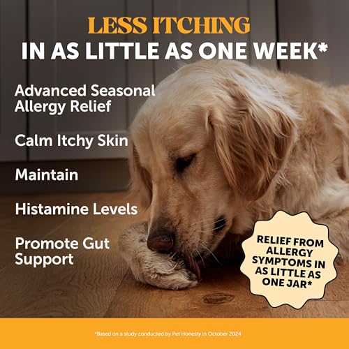 Image of Pet Honesty Max Strength Dog Allergy Chews - Extra Strength Itch Relief - Paw Chewing, Licking & Scratching - Severe Seasonal Allergies Support with Colostrum, Zinc & Mushrooms (Chicken, 90 Ct)