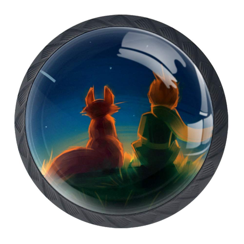 Drawer Pulls Handle for Dresser Drawers Glass Door Cabinet Knobs Magic Little Prince Fox Sitting Grassland Under The Sky Cupboard Hardware Home Office Kitchen Wardrobe Mermaid