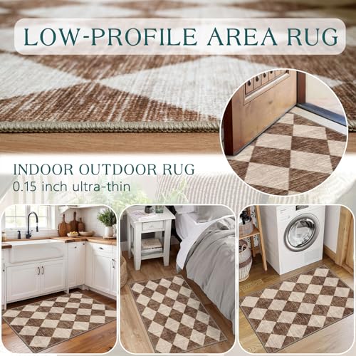Othilic Front Door Rug - 2x3 Brown Beige Non-Slip Washable Doormat Indoor Outdoor Mat Outside Entrance Entry Rug Checkered Diamond Small Area Rugs for Entryway Bedroom Kitchen Front Porch Decor by Othilic - Used condition - Image 5