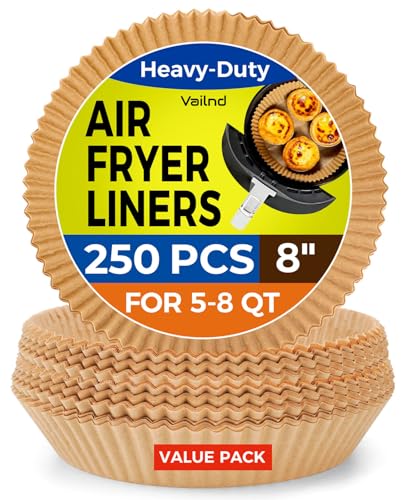 250 Pcs 8" Round Air Fryer Liners Disposable, Unbleached Parchment Paper Liners for Airfryer Basket, Non-Stick & Leakproof Baking Paper for Oven Roasting