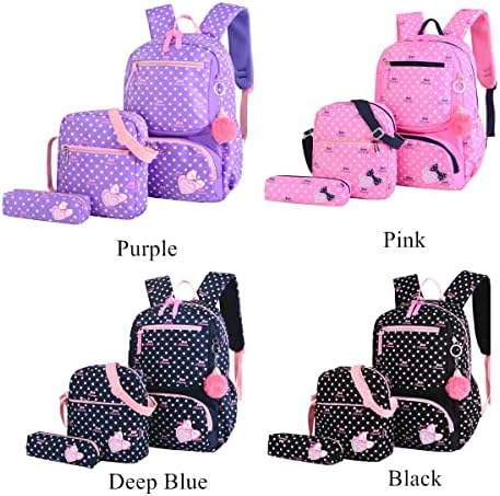 3Pcs Crown Prints Backpack Sets Bowknot Primary Schoolbag Travel Daypack Shoulder Bag Pencil Case