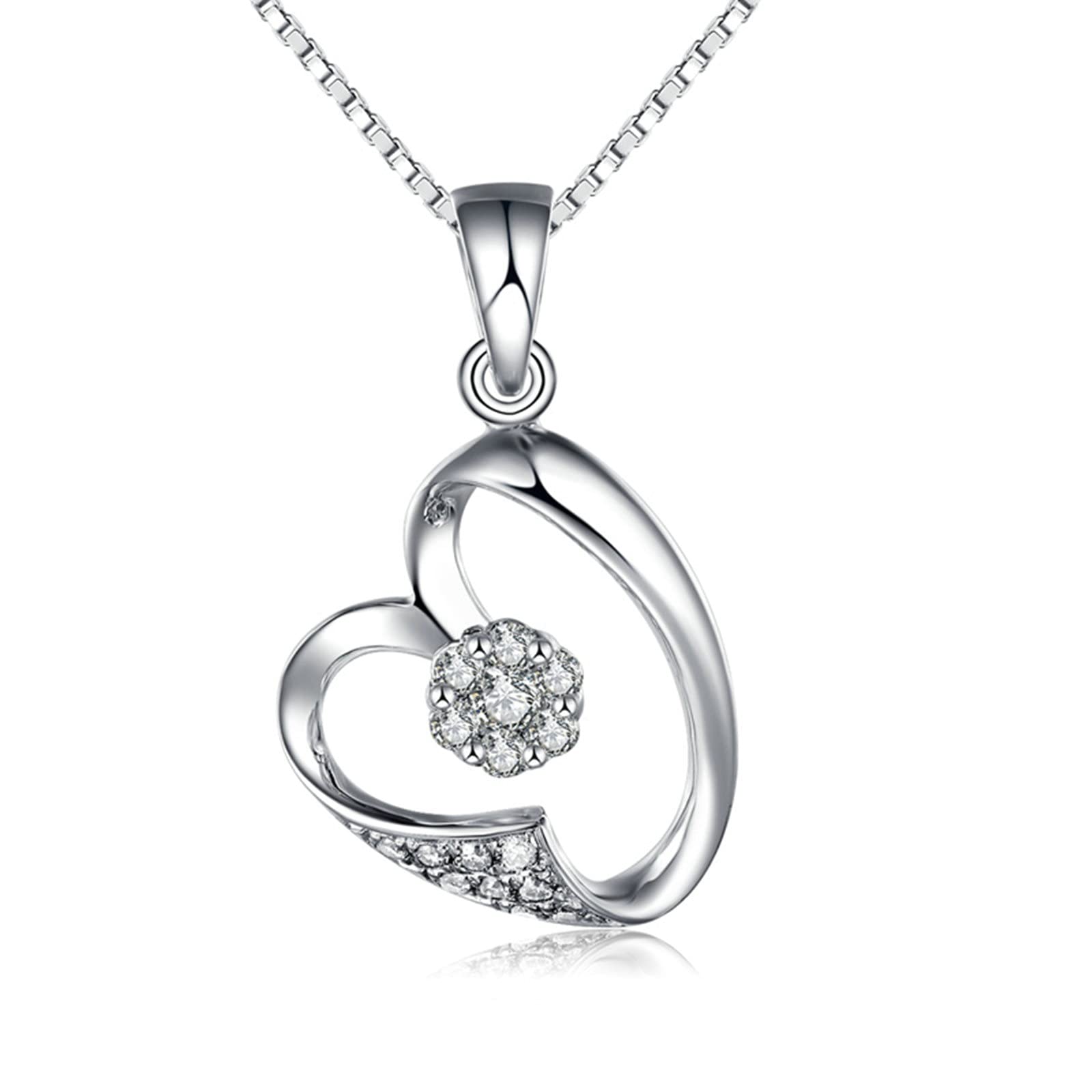 Platinum Necklace Chain for Women, Wedding Necklace Moissanite Wave Heart Shape with White Moissanite Lab Created