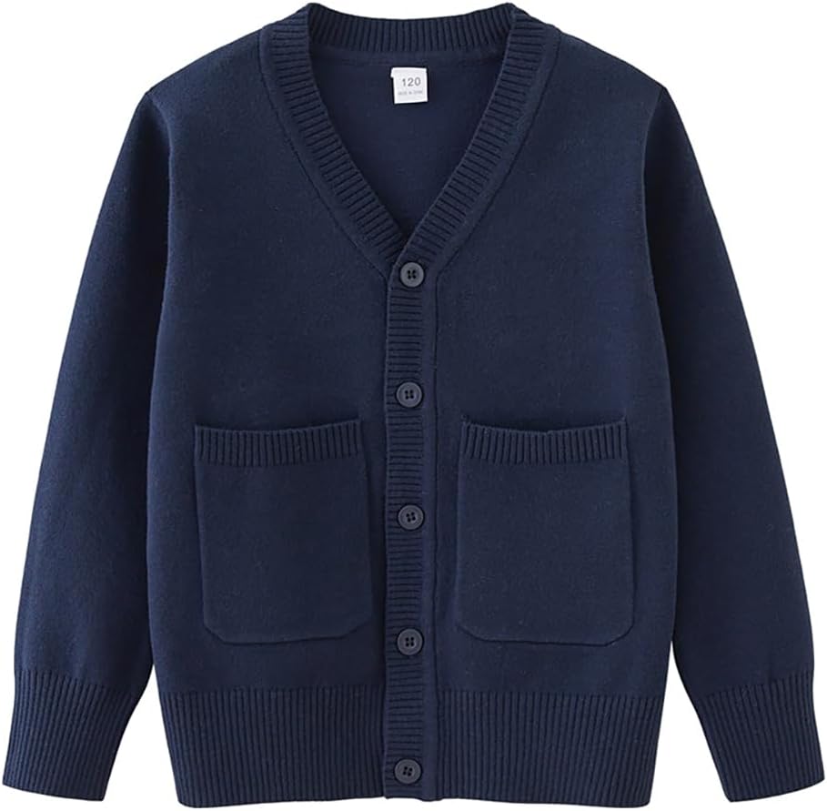 Vivobiniya Kid Boys Classic deep V-Neck Long Sleeves Knit Cardigan Toddler and Baby Boy Winter/Fall School Sweater