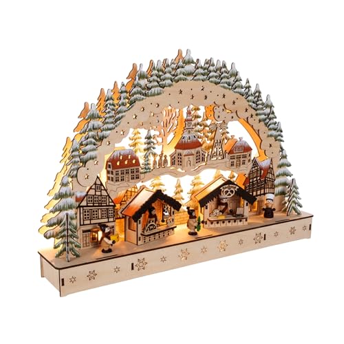 Spetebo LED Holz Schwibbogen 44 x 30 cm - Motiv: Wintermarkt -...