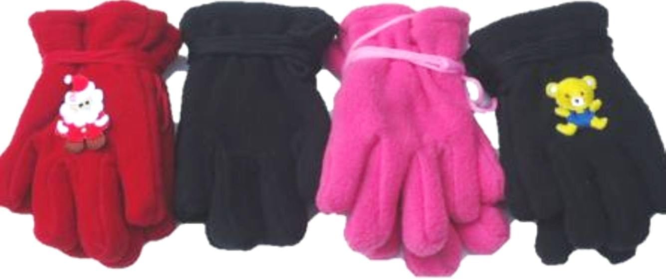 Set of Four Pairs One Size Mongolian Fleece Gloves for Infants Ages 3-12 Months