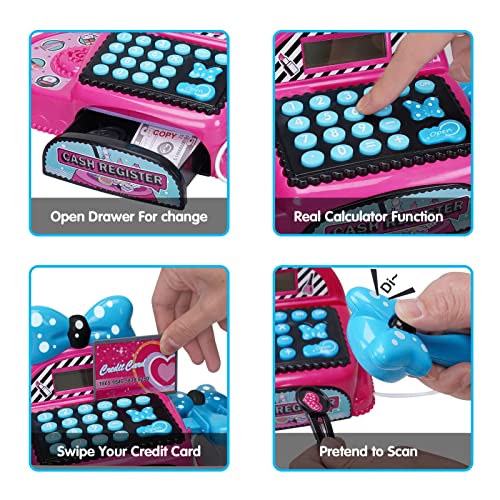 Fs Pretend Play Cash Register Toy Makeup Set (Not Real Makeup), Real Calculator For Math Skills, Toy Cash Register For Kids, Play Money Grocery Store For Kids Age 2 3 4 5 6 #TOP2