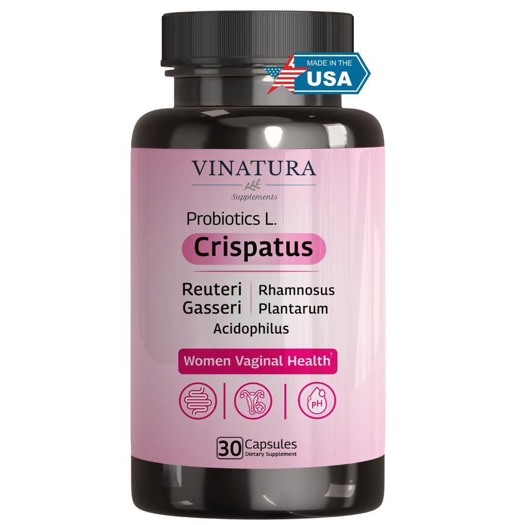 VINATURA Lactobacillus Rhamnosus, Reuteri, Gasseri, Plantarum, Crispatus, Acidophilus Probiotics - Probiotics for Women, Women Vaginal Health, Gut and Digestive Health - 30 Capsules