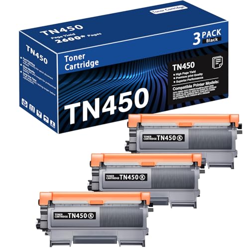 TN450 Black 3-Pack High Yield Toner Cartridge Compatible Brother TN-450 TN 450 Replacement for HL-2240 HL-2270DW HL-2280DW MFC-7360N MFC-7460DN MFC-7860DW IntelliFax 2840 2940 Printer