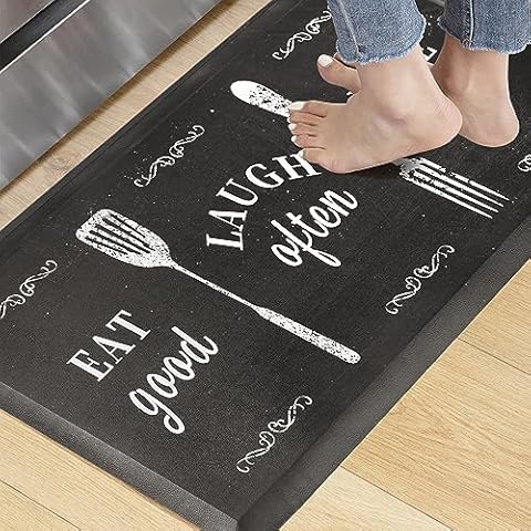 KOKHUB Farmhouse Kitchen Mat,1/2 Inch Thick Cushioned Anti Fatigue Waterproof Kitchen Rugs,Comfort Standing Desk Mat, Kitchen Floor Mat Non-Skid & Washable for Home, Office, Sink,17.3"x28"-Black Cover