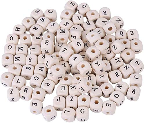 Pack of 100 Natural Wooden Letter Cubes Wooden Beads 10 mm Wooden Cube Beads for Crafts 4 mm Large Hole Spacer Beads Colourless Untreated for Bracelets Threading Keyring - Image 2