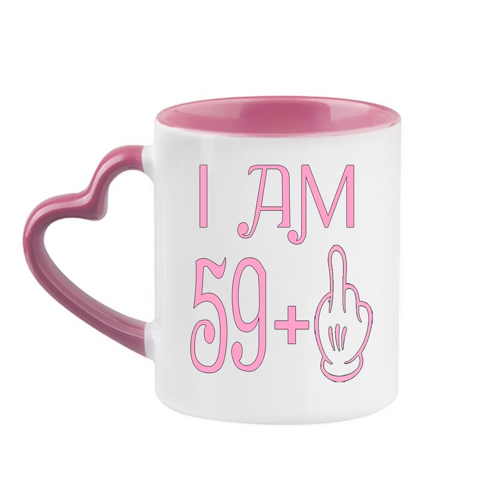 Crunchy Carrots Birthday Gift idea, Turning Years Old Funny Rude Joke Birthday Celebration Cup 11 oz Coffee Mug for Men and Women Pink Heart Handle (59+1)