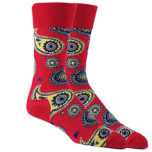 vangobeauty Men's Cotton Blend Dress Paisley Socks Red Size 7-13 Made In USA2