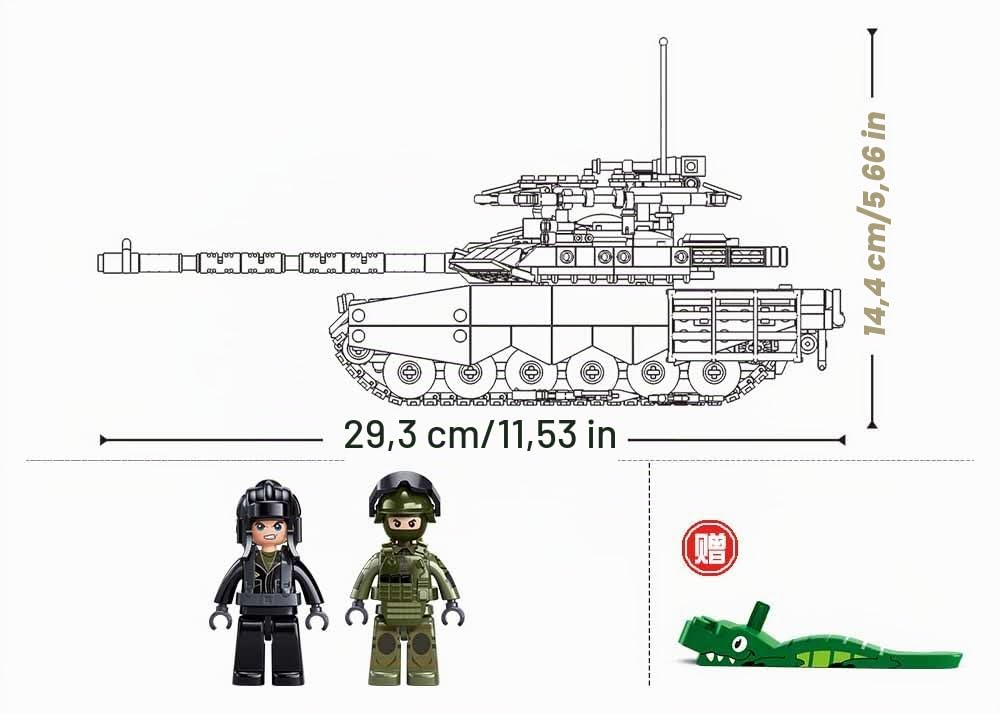 Sluban ModelBricks T-90M-S Char Militaire, Échelle 1/35, 811 Pièces, avec 2 Minifigures, pour Enfants de 6 à 12 Ans