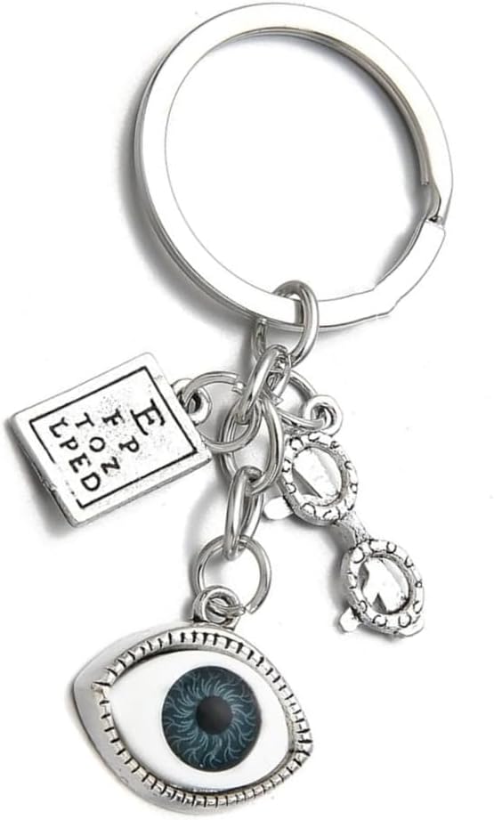 Fun Optometry Themed Keychain Accessory Creative Stainless Steel Eyeball Keyring Funny Key Chains for Car Keys and Bag