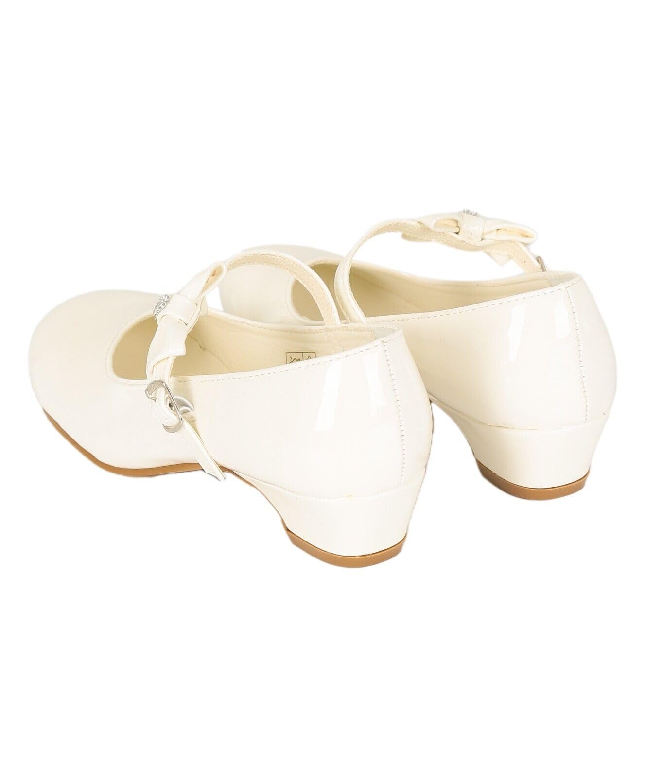SIRRI Zapatos de Vestir Mercedita Niña Tacón Alto Charol con Tira al Tobillo y Lazo - Ideales para Bodas, Comuniones, Eventos de Confirmación