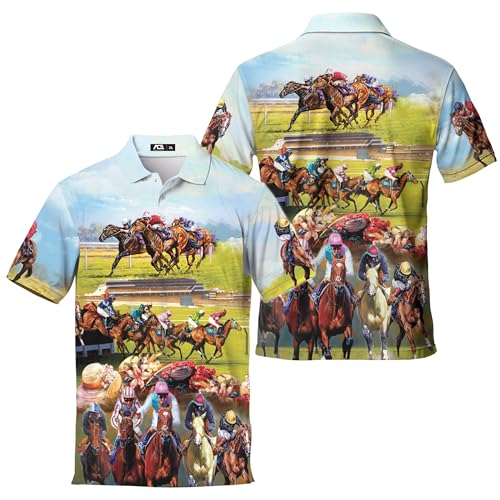 ACEPrints Horse Racing Polo Shirts for Men Horse Gifts Golf Shirts Mens Polo Shirts Short Sleeve Button Up Shirt Men