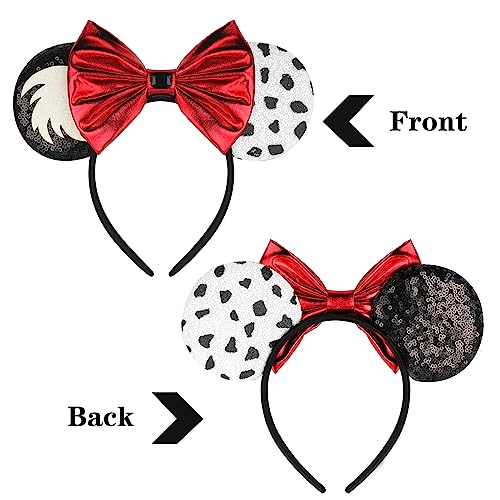 Image of FANYITY Christmas Minnie Ears,Mickey Sequin Ears Headband for Boys Girls Women halloween&Disney Trip (Cruella) One size fits all