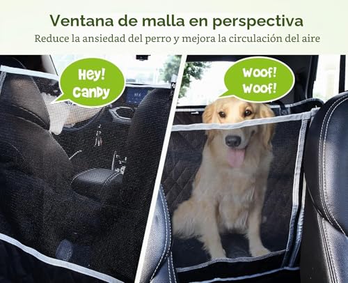 Miniatura 2 de Pecute Funda Perros Coche, Funda De Asiento Para Perros Impermeable Y Resistente, Protector Coche Perros Con Rejilla Flexible Pasar Aire, Universal Para Suv, Camión, Transportar Y Viaje Negro