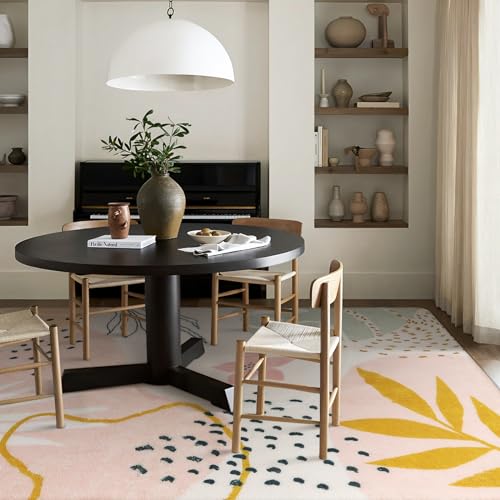 Lahome Washable Pink Area Rugs 9x12 Living Room Carpet Non-Slip Backing Ultra-Thin Extra Large Rug Lightweight Throw Non Shedding Dining Room Rug,Boho Botanical Print Rug for Bedroom Guest Room Home