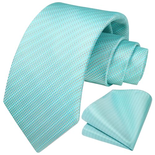 Image of HISDERN Mens Ties Solid Color Tie and Pocket Square Set Classic Woven Formal Neckties & Handkerchief Wedding Party