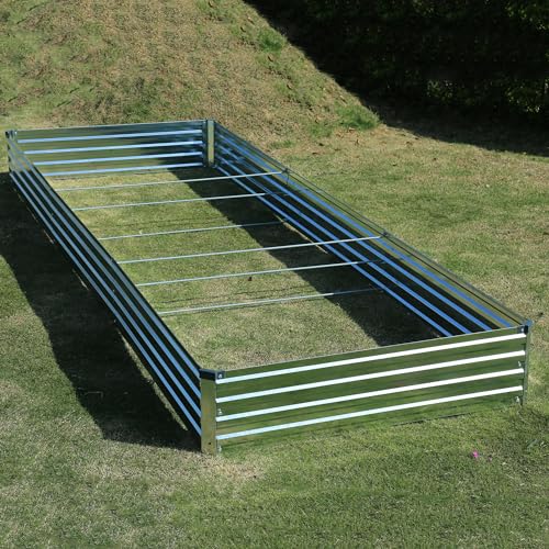 Image of Foxlang 12x4x1ft(2 Pack) Galvanized Raised Garden Bed,Outdoor Planter Box Metal Patio Kit Planting Bed for Vegetables Flowers Herb,Silver