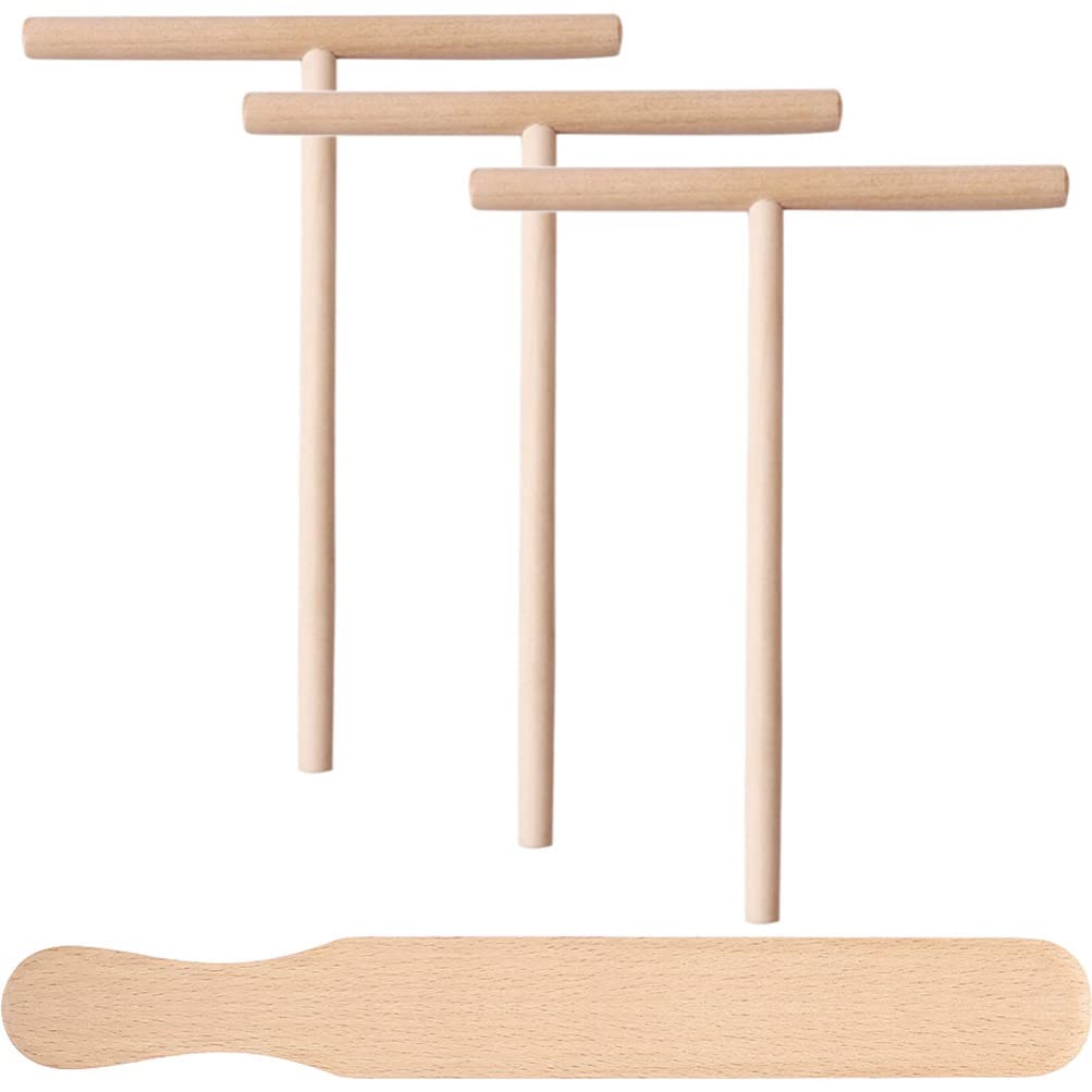 Cake Frosting 4pcs Crepe Spreader Spatula Set T-Shaped Spreaders Wood Spatula Turner Pancake Pastry Tool for Non-Stick Crepe Pan Maker Cookware Bakeware Cake Spatula