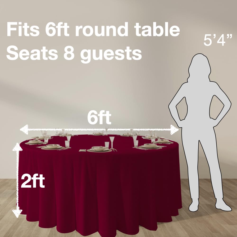 Urby 120'' Burgundy Round Tablecloth for 5-6ft Round Folding Table That Seats 6-8 Guests - Image 2