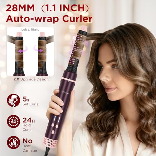 Image of MaxAIR 2.0 7-in-1 Hot Air Styler,Travel Dual Voltage Multi-Styler Set,High Speed Hair Dryer Brush with Air Hair Straightener,1.1 Inch Auto-Wrap Curlers,110,000RPM,Jasper Plum
