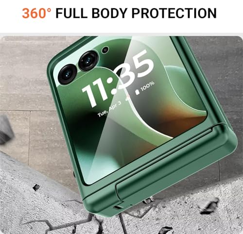 Image of Kapa Textured Grip with Stand Hinge Protection Back Cover for Moto Razr 50 Ultra | with [Inbuilt Glass] Full Body Shockproof Hard Back Case (Green)