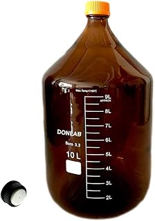 DONLAB MBT-10L1 Borosilicate Glass 10000ml/10L Amber Brown Round Media Reagent Bottle With 1-Hole Mobile Phase Cap GL45