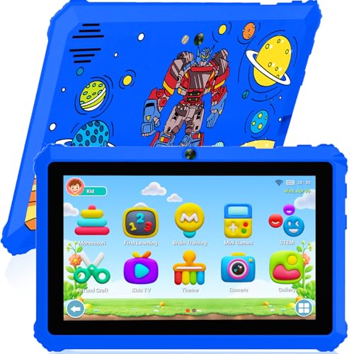 YINOCHE 7 inch Kids Tablet for Kids 3-7 Andoird Toddler Tablet for Toddlers with Case 32G Kids Tablets with Parental Controls Tabletas WiFi Dual Camera GMS Certified Tablets for Children (Blue1)