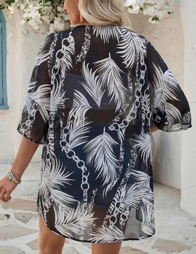 Image of Chunoy Women Floral Beach Wear Cover Up Chiffon Kimono Cardigan Open Front Blouse Top