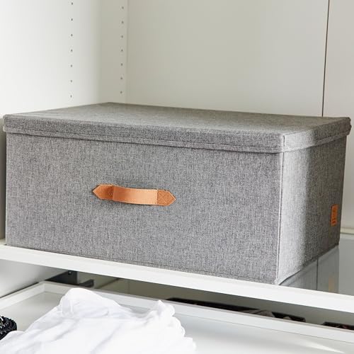 LOVE IT STORE IT Premium Aufbewahrungsbox mit Deckel - Box aus Leinen Stoff - Große und stabile Box - Grau - 54x40x25 cm