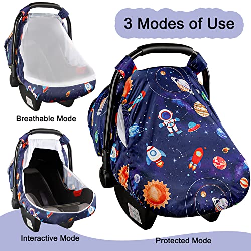 Image of SWESEN Car Seat Covers for Babies, Carseat Cover Boy with Zipper, Cozy Sun & Summer Cover, Infant Car Seat Canopy, Carseat Privacy Cover with 2 Layers, Space Planet