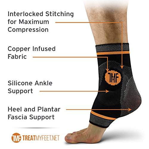 Ankle Compression Brace with Silicone Ankle Support and Copper. Plantar Fasciitis, Foot, & Achilles Tendon Pain Relief. Prevent and Support Ankle Injuries & Soreness - L