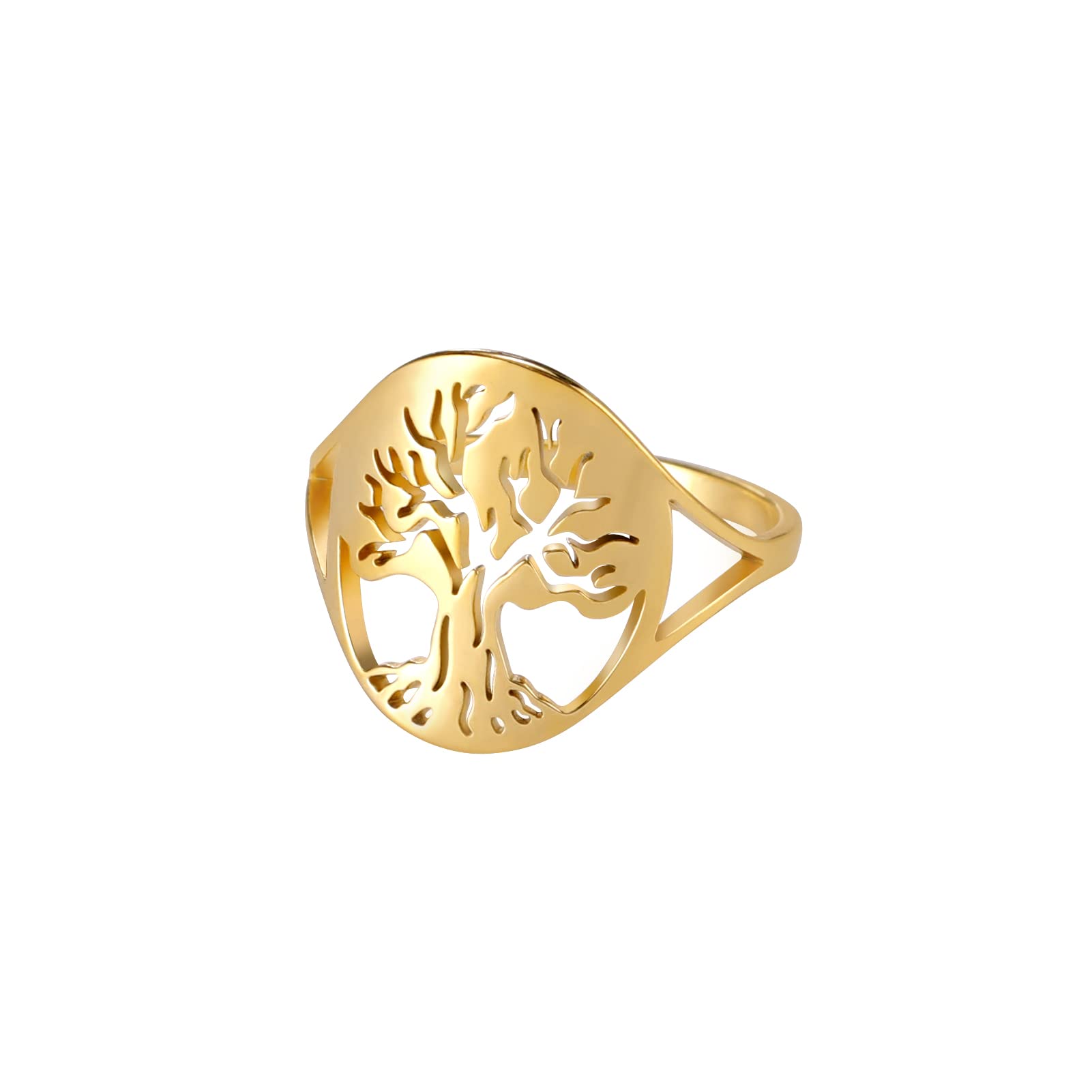 kkjoy Anillo calado de acero inoxidable con árbol de la vida, anillo de promesa celta inspirado en la naturaleza, regalos espirituales para mujeres y hombres